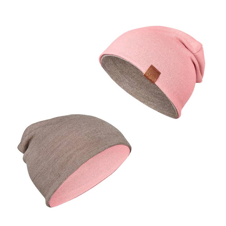 Merino Wendemütze - Taupe-Rosa für den Großhandel von MAYLILY