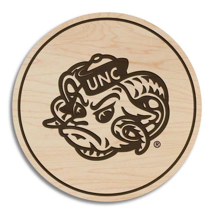 LazerEdge - Wholesale Coasters - University of North Carolina Chapel Hill Ramses Coaster – Crafted from Cherry or Maple Wood – UNC Tarheels1