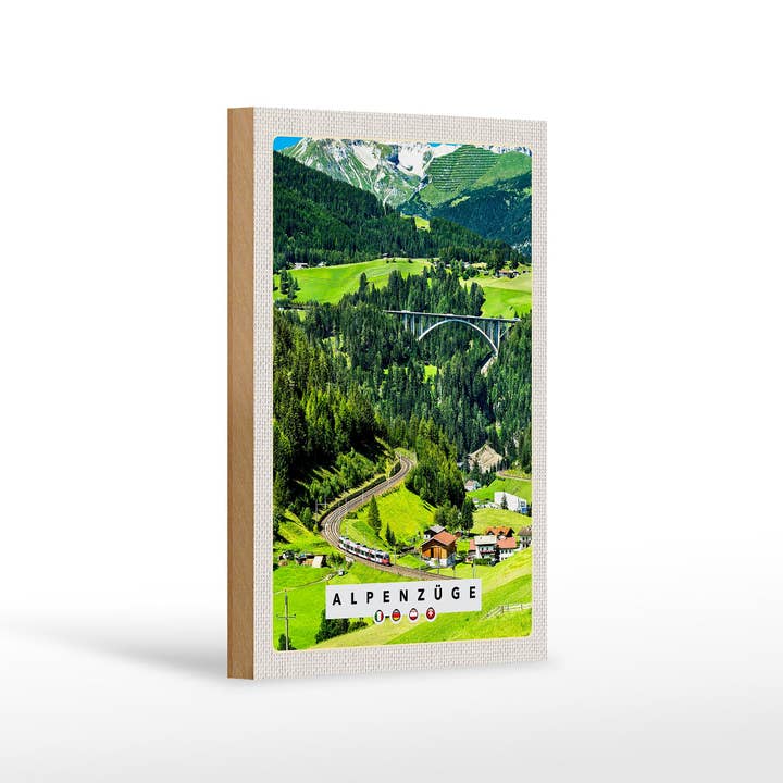 Wooden sign Travel 12x18cm Alpine Trains Switzerland Austria Bridge for wholesale by Femer