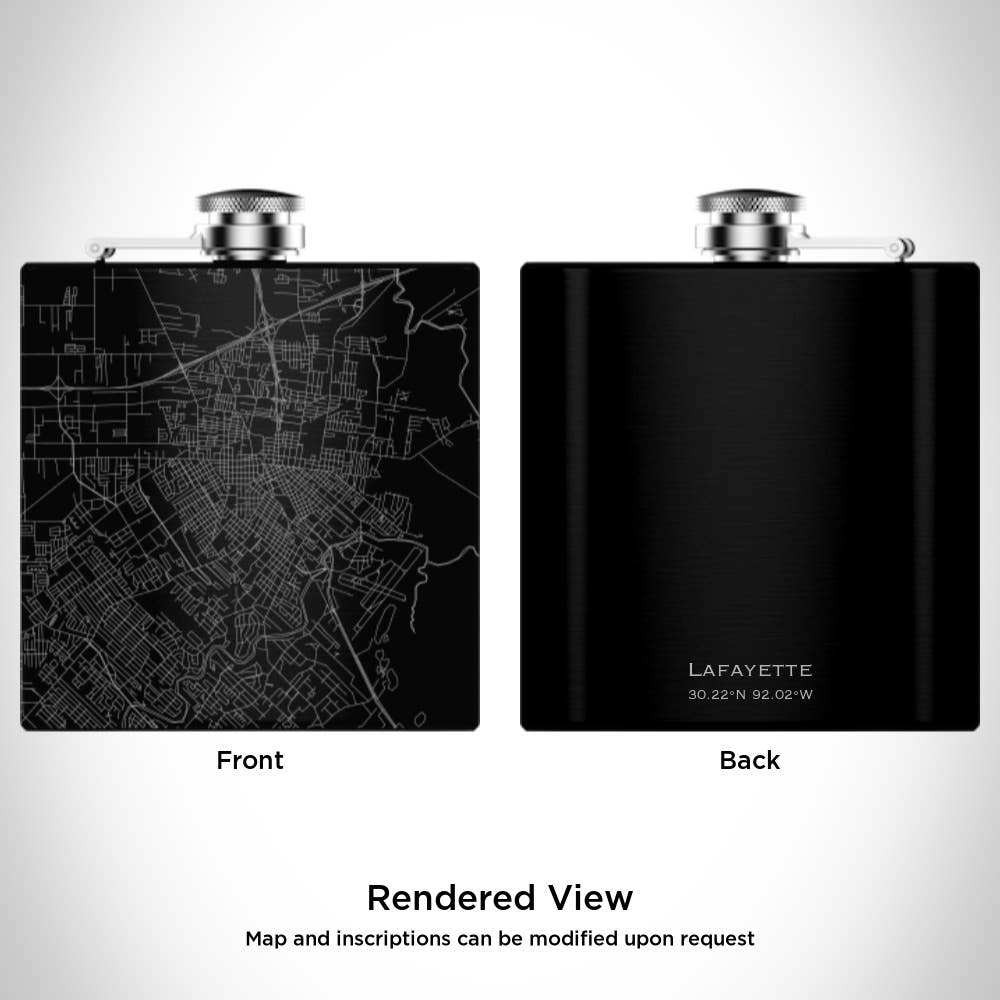 JACE.design - Wholesale Flask - Lafayette LA Map Hip Flask in Matte Black1