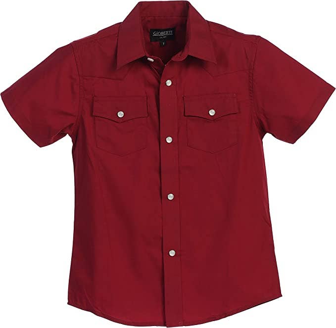 b-one inc - Wholesale Button Down Shirt - Men's - Men's Casual Western Solid Short Sleeve Shirt with Pearl Snaps GB-SS95W6