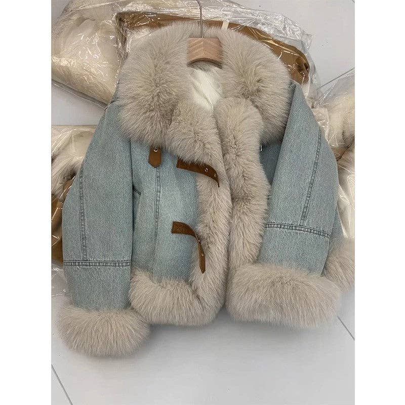 UZ Wholesale Store - Wholesale Denim Jacket - Women's - Fashion Fur Collar Down Short Denim Jacket2