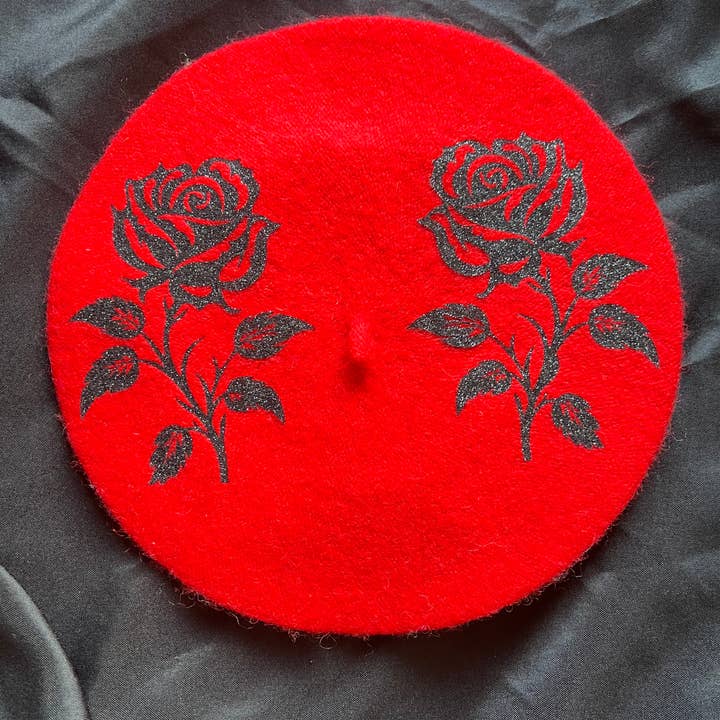 Rose Beret - Red/Black for wholesale by Goth Light