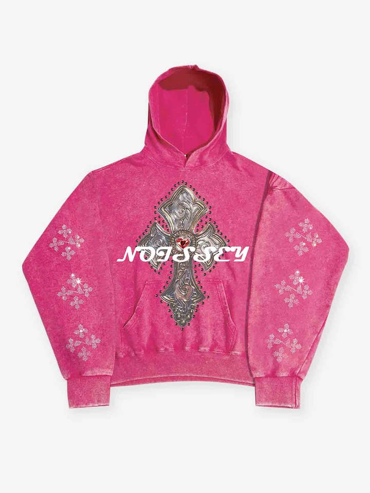 Pull à capuche à imprimé losange et croix 350 g pour la vente par NOISSEY