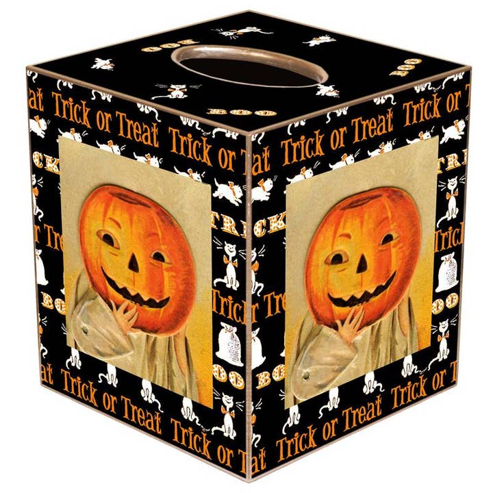 Funda para caja de pañuelos Jacko-Lantern con borde de Trick or Treat para venta al por mayor de Marye-Kelley