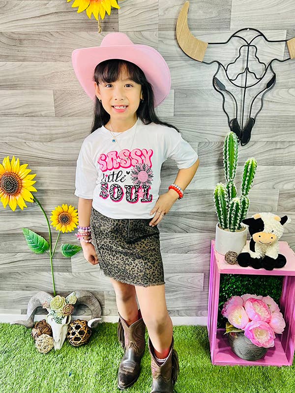 DLH2572 SASSY LITTLE SOUL & sunflower print white girls tops for wholesale by luluclothes