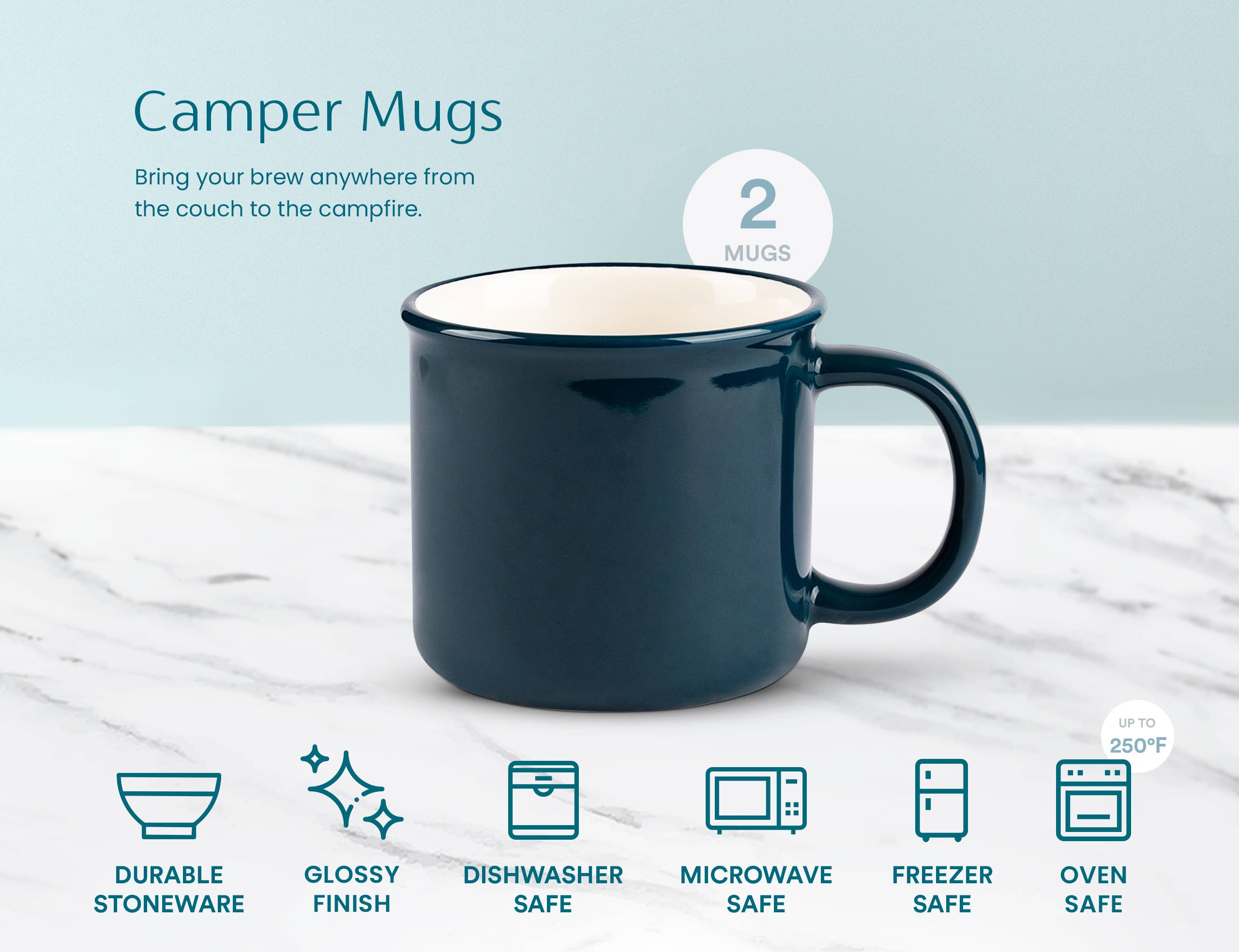 Kook - Wholesale Coffee Mug - Kook Ceramic Camper Mugs, 14 oz, Navy Blue, Set of 28