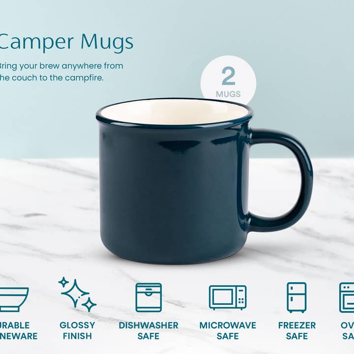 Kook - Wholesale Coffee Mug - Kook Ceramic Camper Mugs, 14 oz, Navy Blue, Set of 28