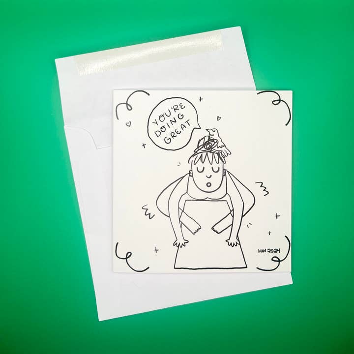 Encouraging Crow - Greeting Card for Yogis (B&W) for wholesale by Heidi Webb Design