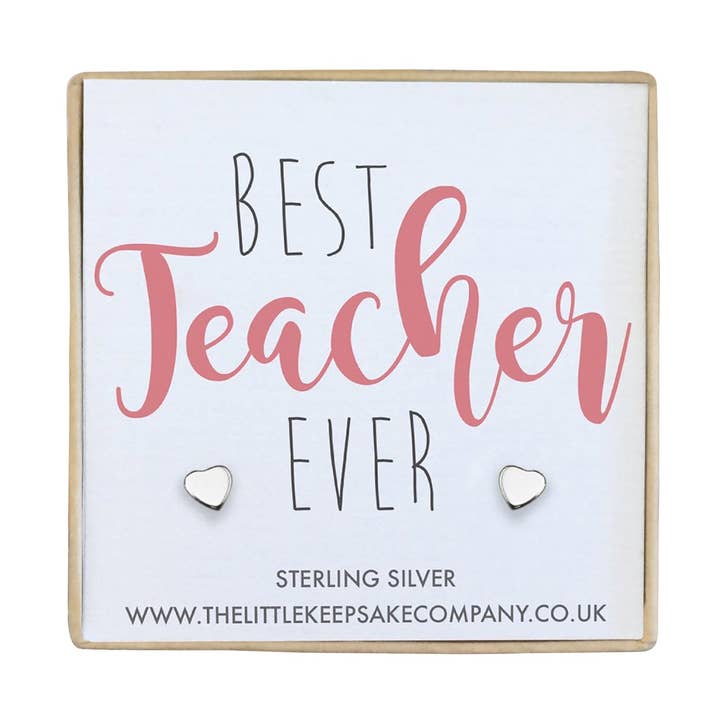 Sterling Silver hjärta citat örhängen - bästa lärare någonsin för wholesale av The Little Keepsake Company