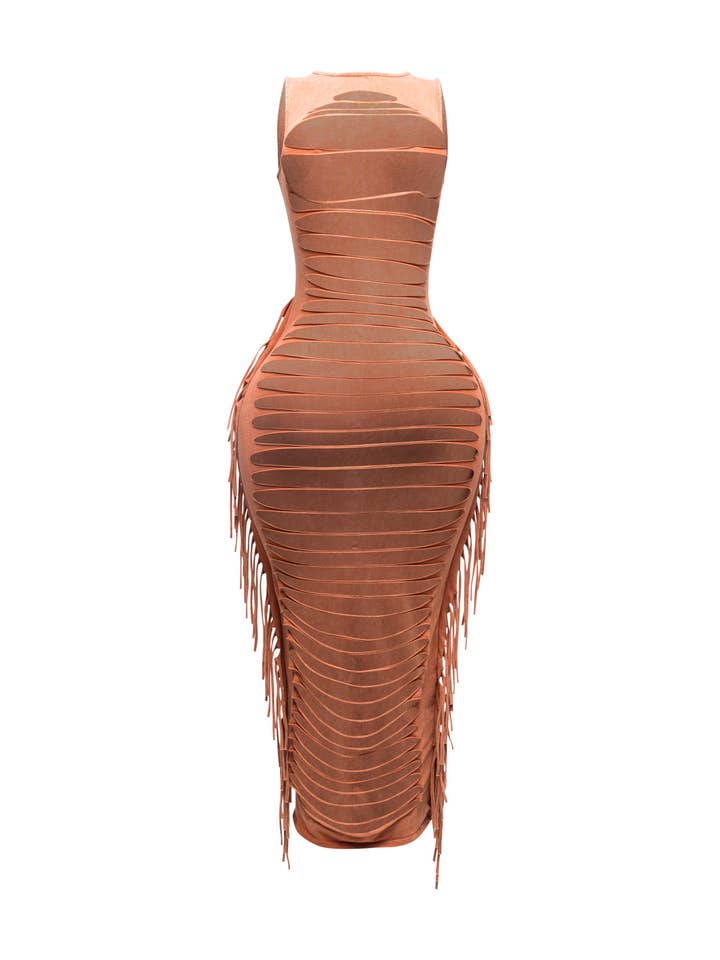 Vestido maxi recortado com franjas por atacado de K Too
