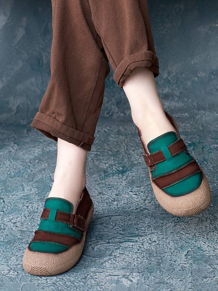 Women Summer Leather Colorblock Flat Shoes for wholesale by StyleGalX