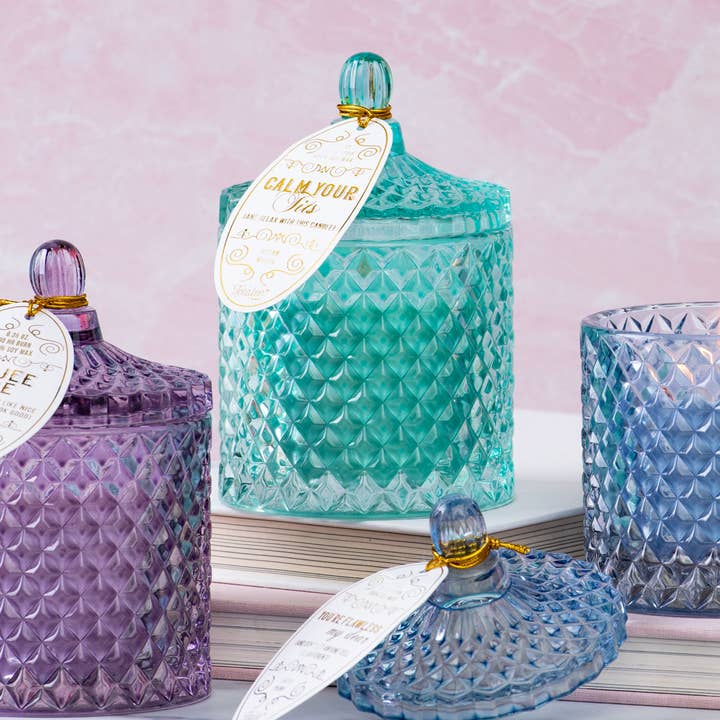 Transparent Crystal Teal Calm Your Tits Candle for wholesale on Faire1