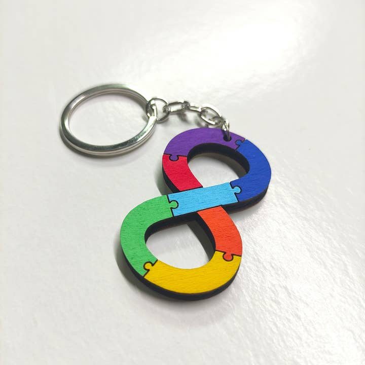 Herbs&Belles - Wholesale Keychain - Unisex - Wooden Autism Spectrum Keyring, Neurodiversity Keychain