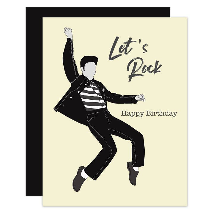 The King Let's Rock Pop Icon Birthday Greeting Card for wholesale by Mod Lounge Paper Company