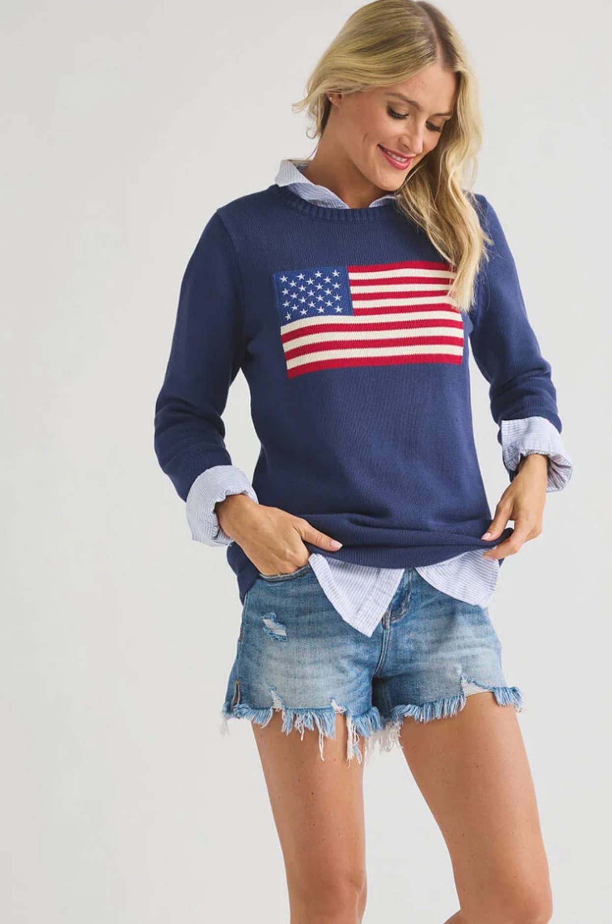 Pink Pineapple - Wholesale Knit Sweater - Women's - Ralph Flag Sweater NAVY or WHITE