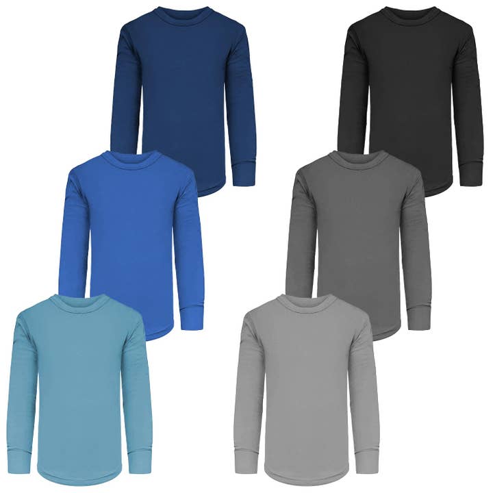 I-Wear Brands - Wholesale T-Shirt - Kids - Boys Cotton Base Layer Long Sleeve Crew Neck Shirts