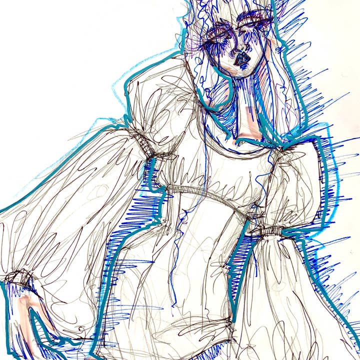 Rhinestone Rodeo Art - Wholesale Art Print - Trippy Eclectic Blue 60s/70s Inspired Fashion Art Print1