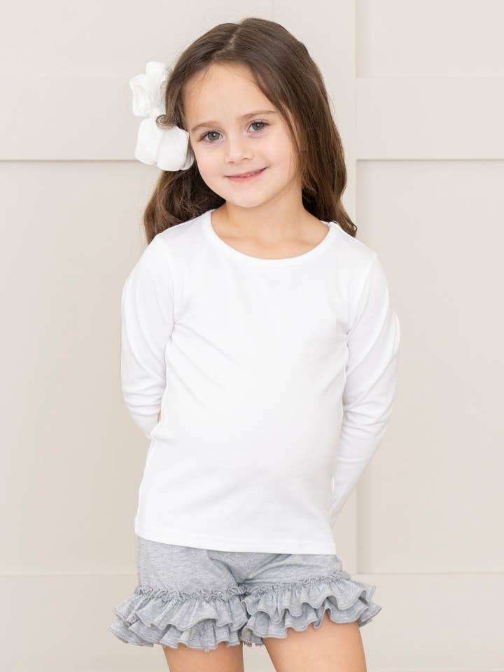 Marie Nicole Clothing - Wholesale Shorts - Kids - Ruffle Hem Cotton Shorts - Heather Grey