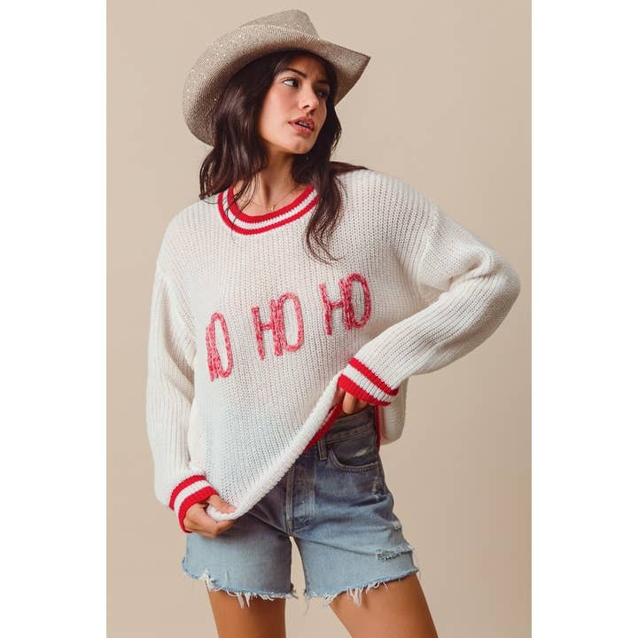 IVE - Wholesale Knit Sweater - Women's - CHRISTMAS TWO TONED LETTERING STITCH SWEATER TOP