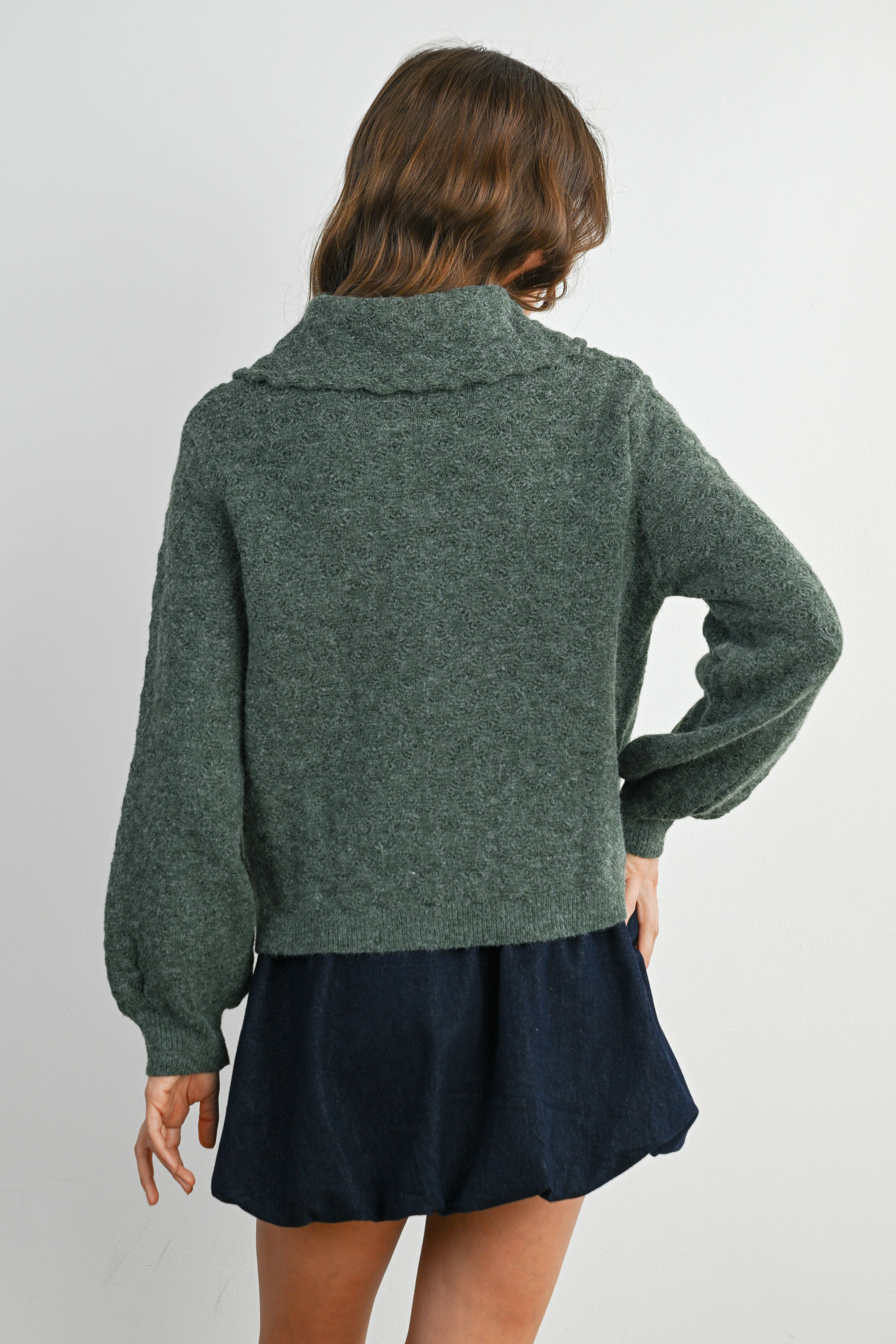 BUTTERMELON - Wholesale Cardigan - Women's - Button-Up Bow Front Collared Long Sleeve Top - BMC77769