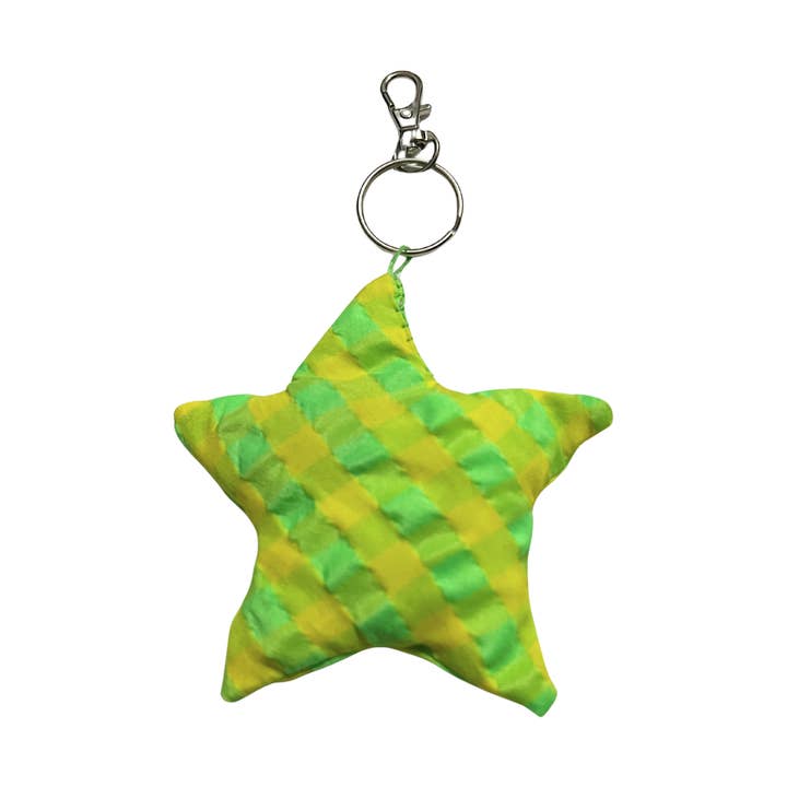 Neon Green Seersucker Bag Charm for wholesale by Trash Bandit NYC