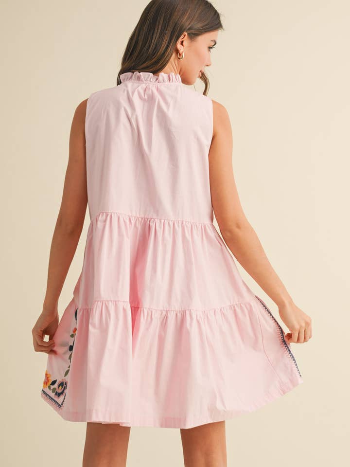 &MERCI - Wholesale Dress - Women's - FLORAL EMBROIDERY TIERED MINI DRESS MDR384137