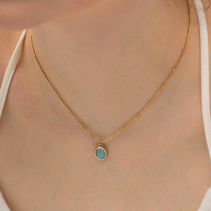 SMALL FRESH CAT'S EYE STONE SIMPLE NECKLACE_CWAJE1423 for wholesale by ACCITY