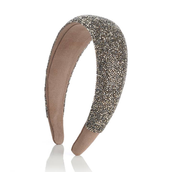 Bred luksus hårbøjle i læder og Swarovski® krystaller ALIZÉE for engroshandel hos Valérie Valentine