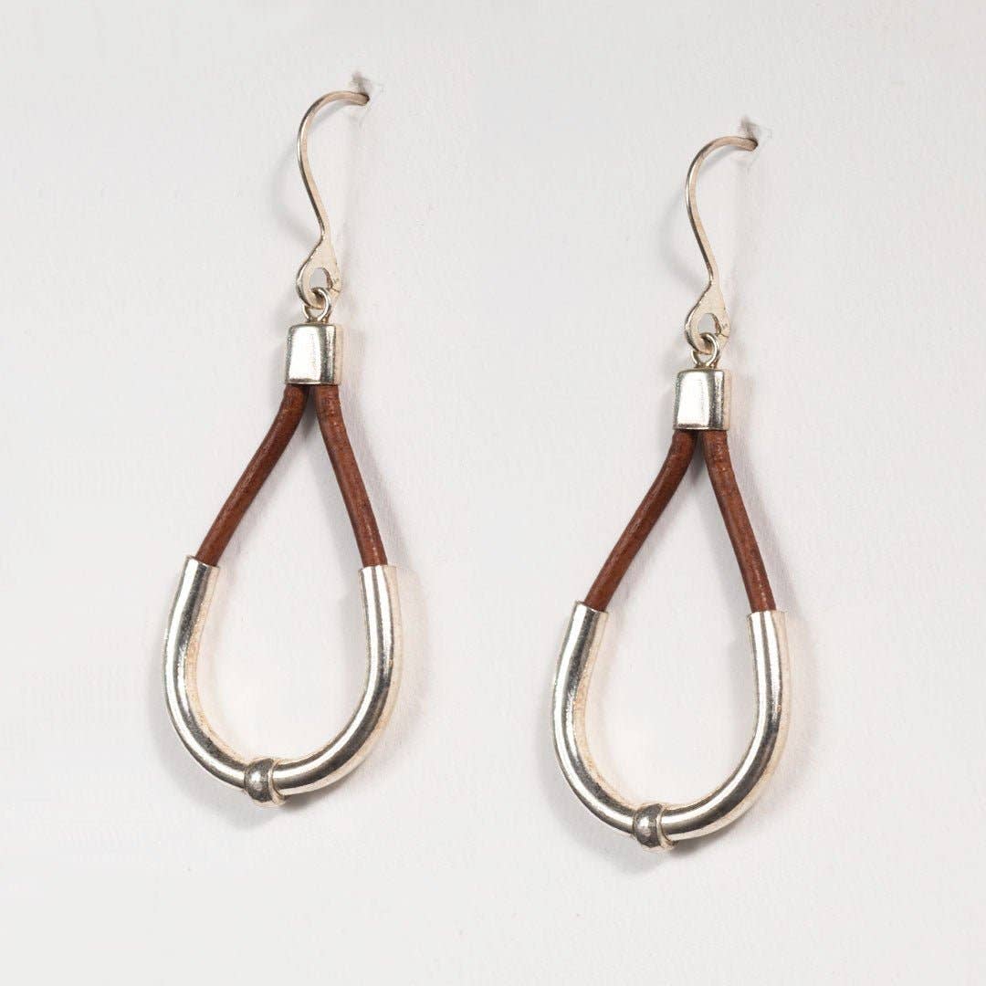 URBAN-EQUESTRIAN - Wholesale Dangle Earrings - Calista - Sterling Silver Bosal Horseshoe Earring on Brown Leather3