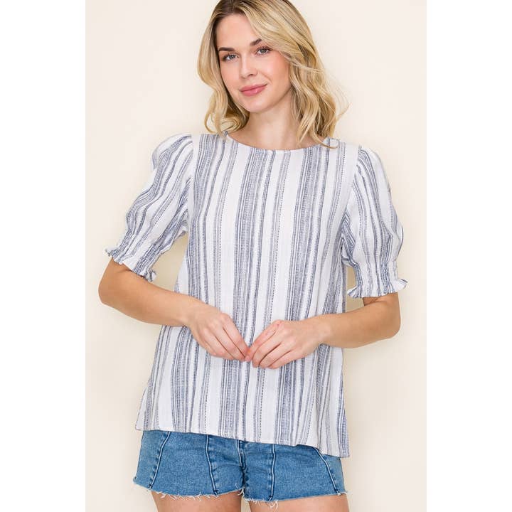 NAVY YARNDYED STRIPED TOP for wholesale on Faire