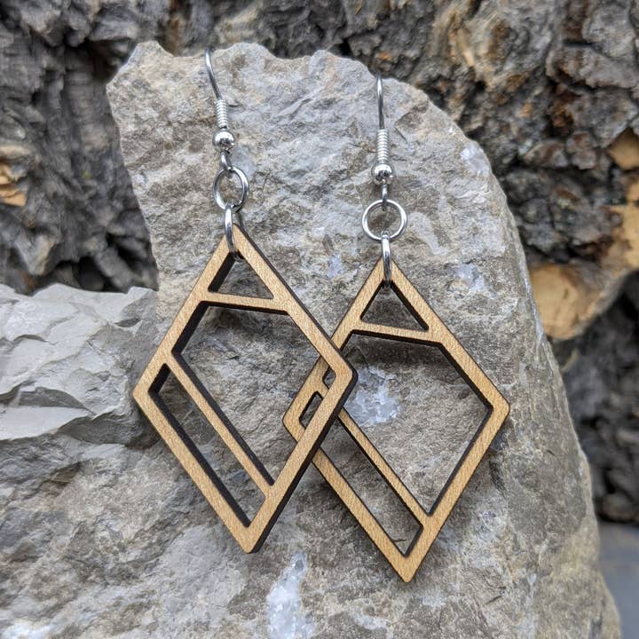 Geometric Diamond Wood Earrings for wholesale by The Forest and Forge