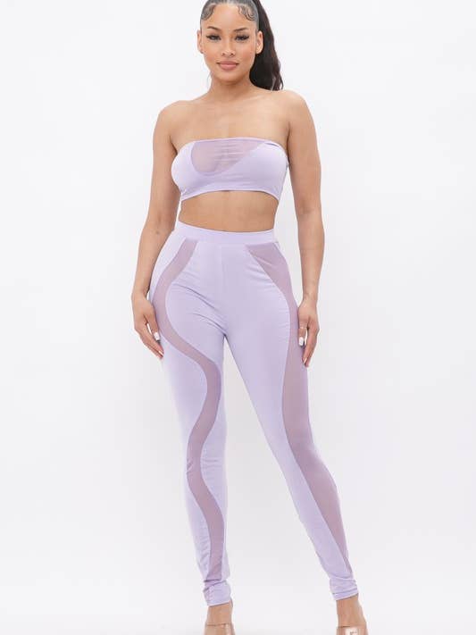 Wave Cut Combined Crop Top And Legging Set for wholesale by Belita Collection