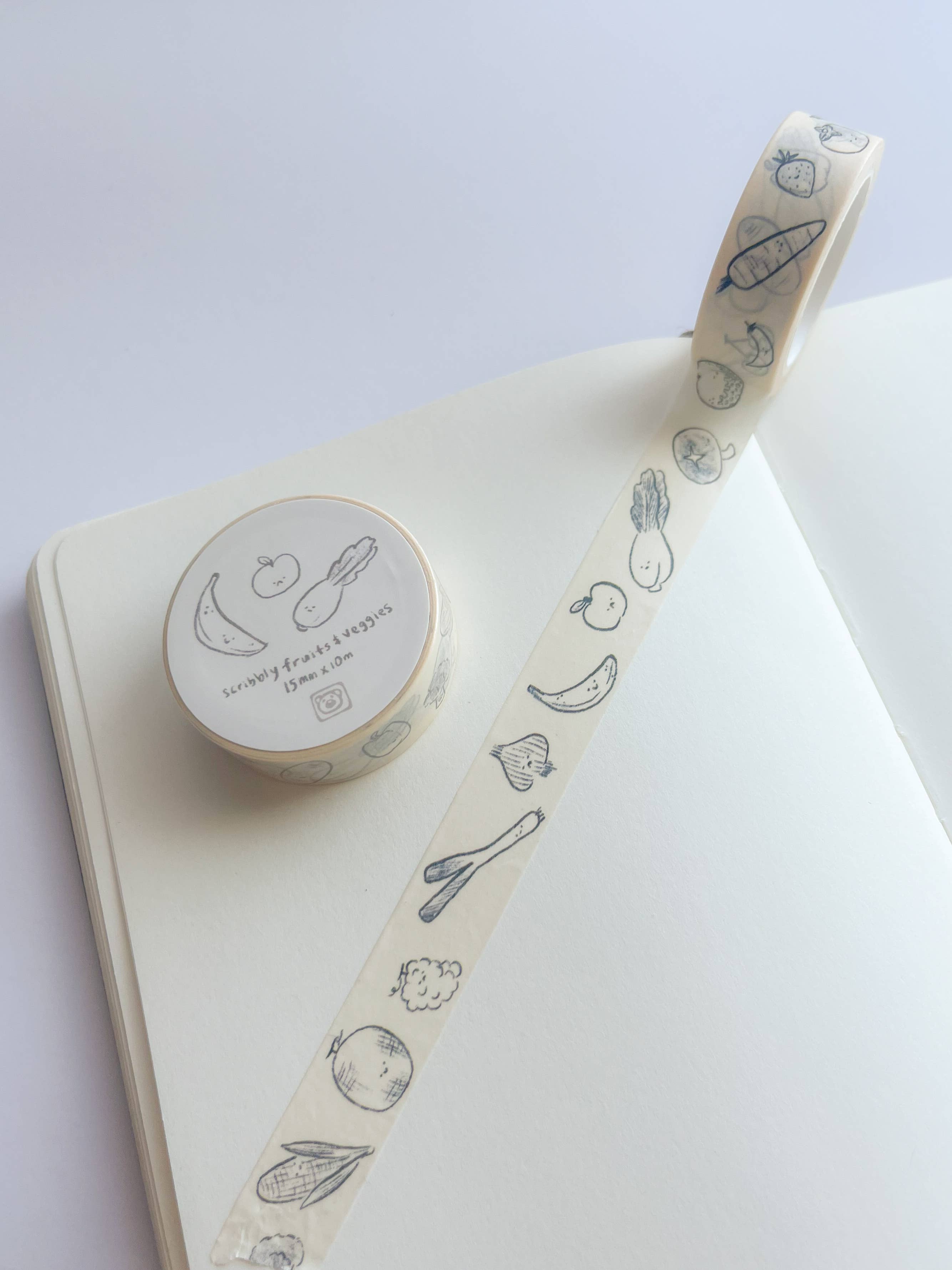 woodymakesthings - Wholesale Washi Tape - Scribbly Fruits & Veggies Washi Tape1
