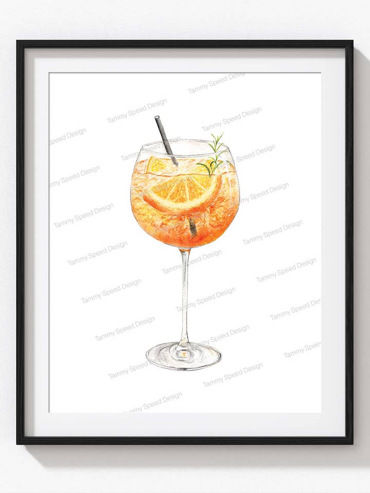 Aperol Spritz Art Print, Watercolor Cocktail Print for wholesale by Tammy Speed Design