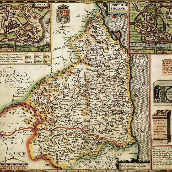 Northumberland historiske kort 1000 brik puslespil (1610) for engroshandel hos Map Marketing Limited