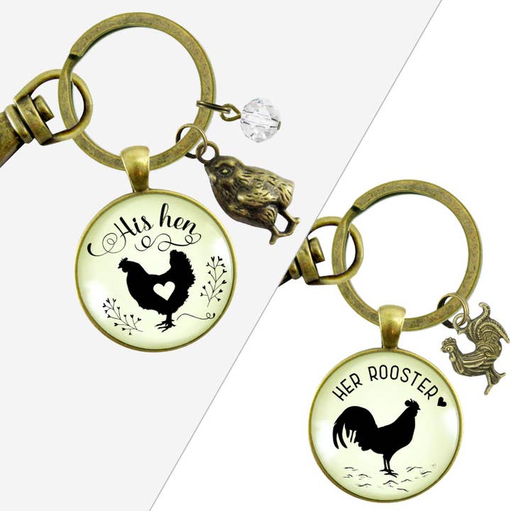 His Hen Her Rooster Unisex Keychains For Chicken Family for wholesale by Gutsy Goodness