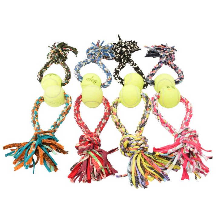 Shreds + rerope - Vente Jouet en corde – chien - Jouet pour chien ReRope Upcycled S Loop avec balle (lot de 10)23