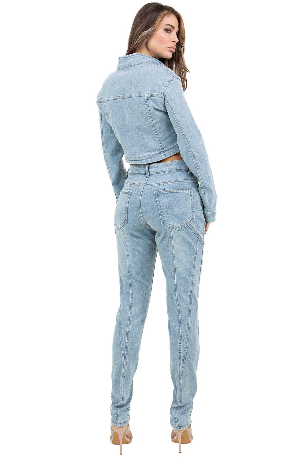BLEU CLAIR ENSEMBLE DEUX PIÈCES EN DENIM POUR FEMMES en vente sur Faire5