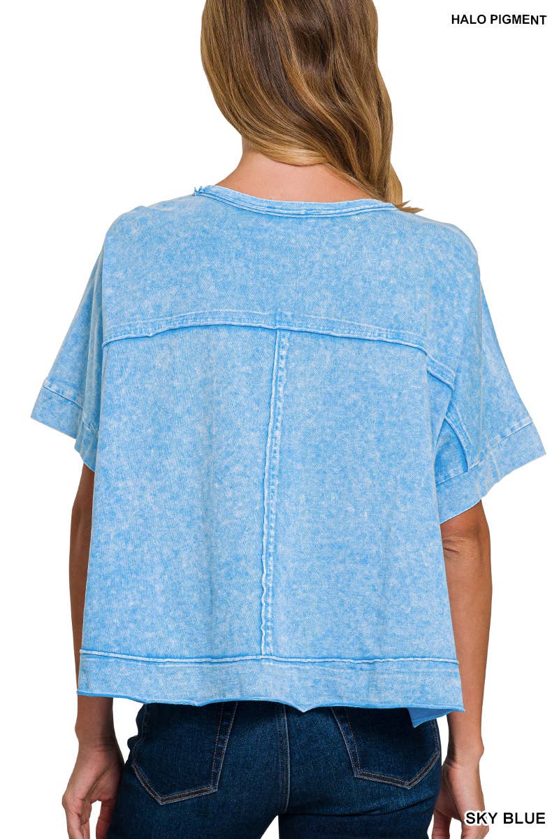 42POPS - Wholesale Knit Top - Women's - `.Washed Exposed Seam Oversized Tee12