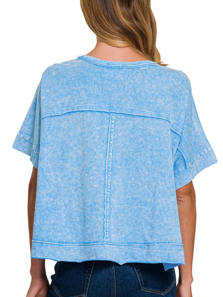 42POPS - Wholesale Knit Top - Women's - `.Washed Exposed Seam Oversized Tee12