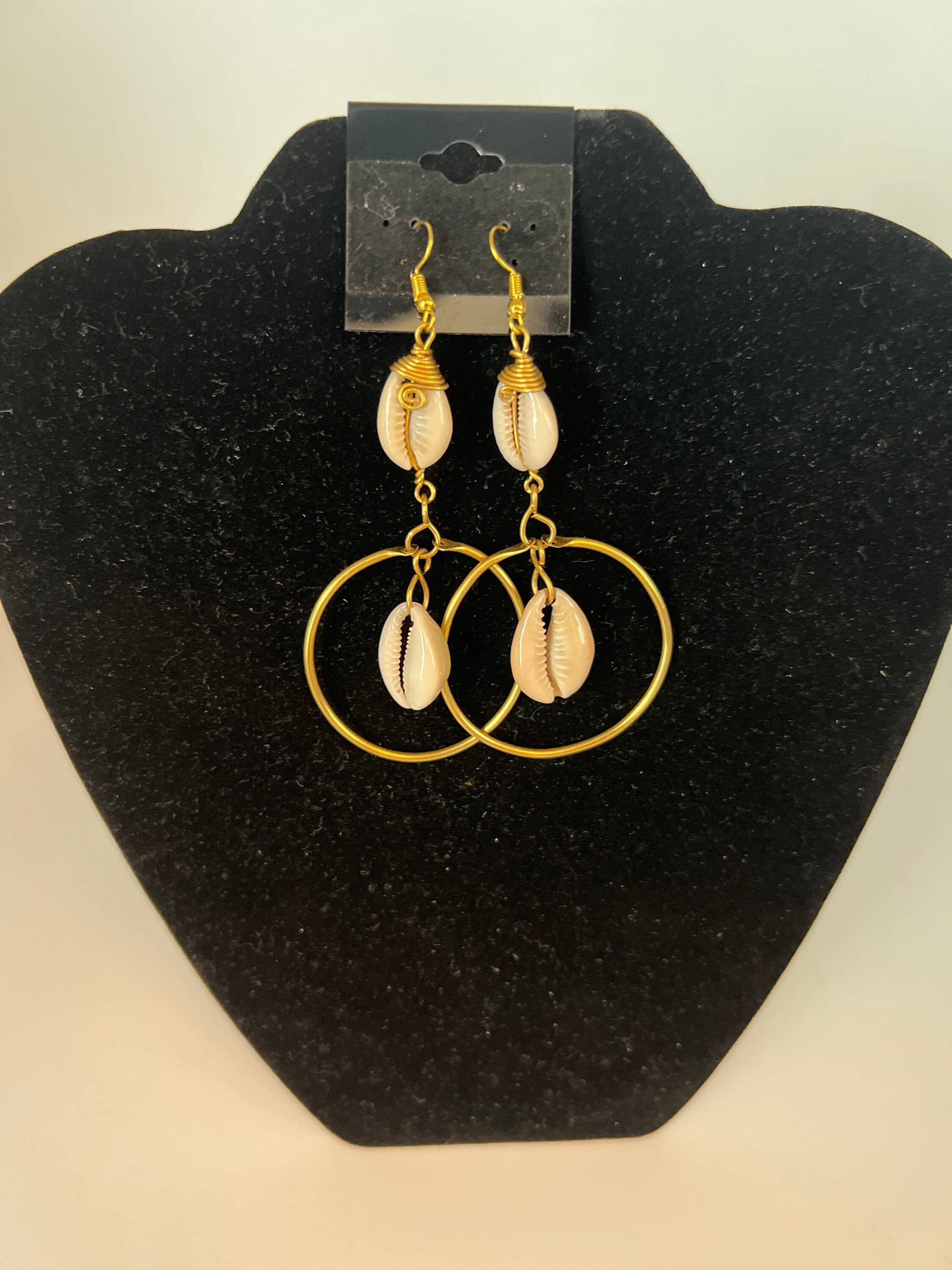 KENYAN SAFARI DESIGNS - Wholesale Dangle Earrings - Cowrie Shell Brass Earrings3