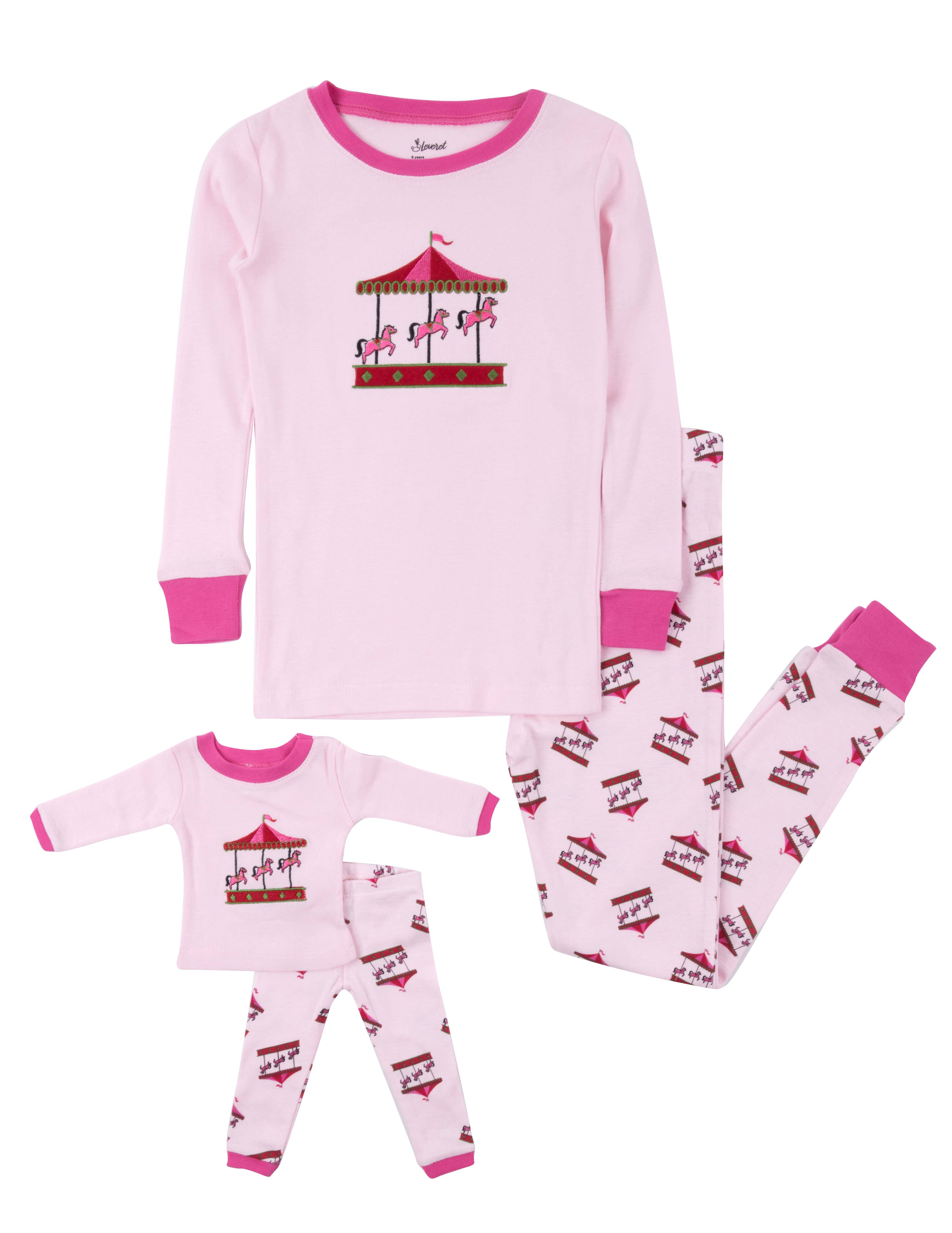 Leveret Pajamas - Wholesale Sleepwear Set - Kids - Kids Girl & Doll Cotton Carousel Pajama0