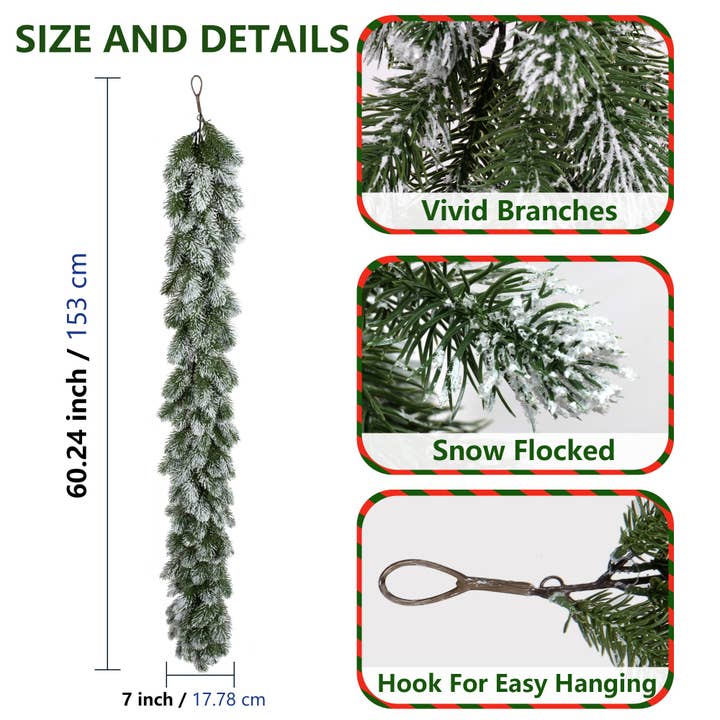 Grand Verde - Wholesale Bunting/Garland - 60” Snow Flocked Christmas Garland Artificial Pine Greenery1