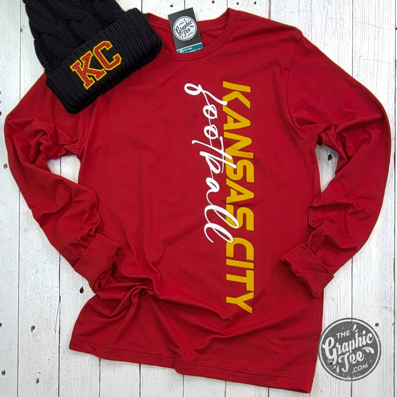 Canvas Red *WHOLESALE* Kansas City Football Side Print Long Sleeve Tee for wholesale on Faire1