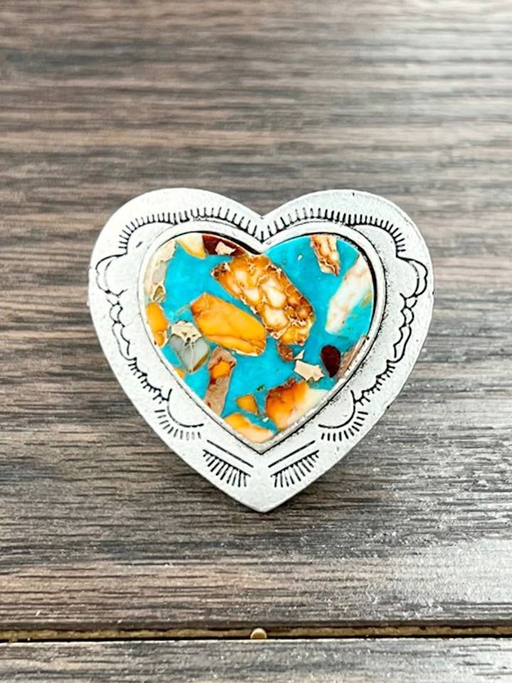 750469, Brass Band, Heart Gemstone Adjustable Ring for wholesale by ISAC Trading Inc