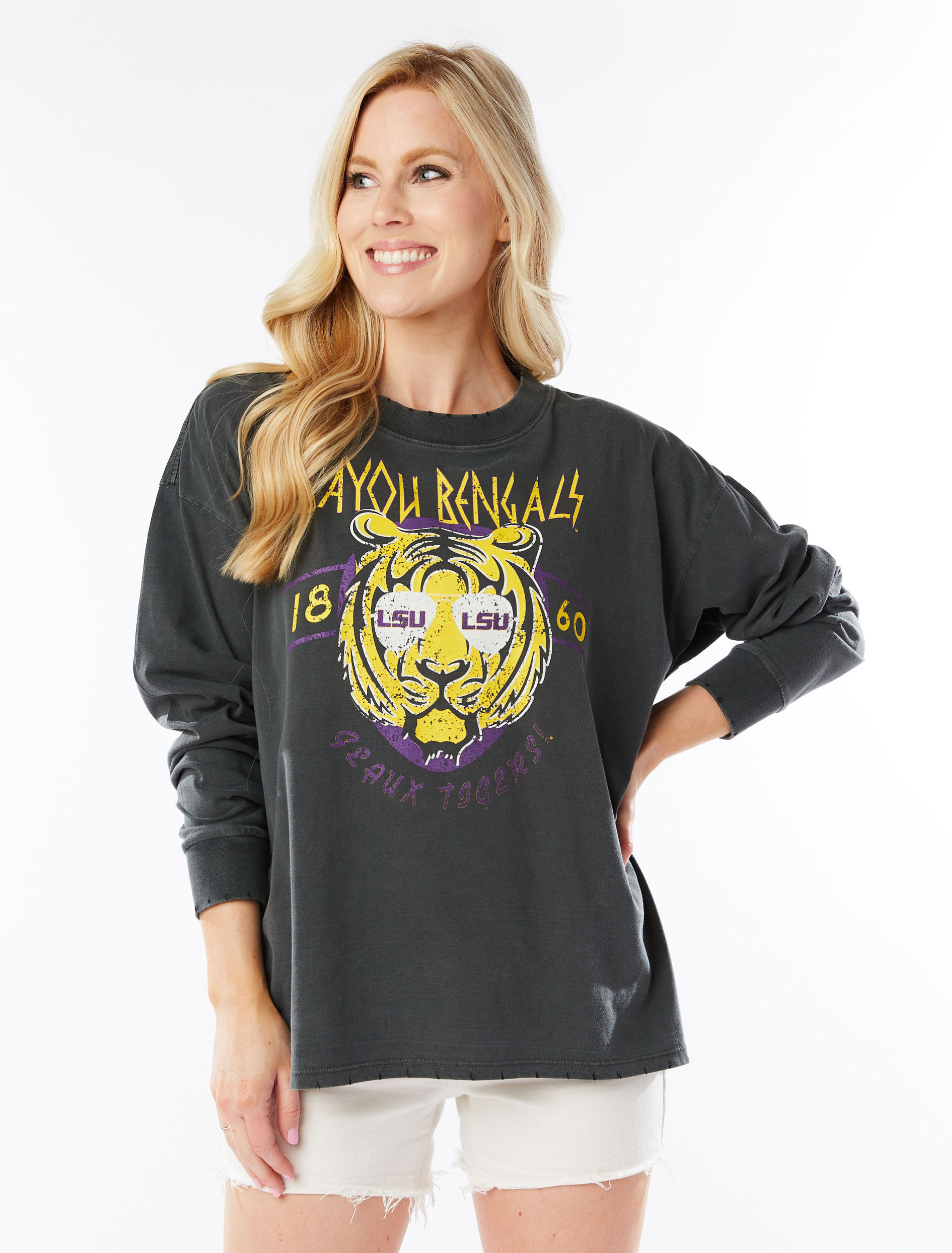 Stewart Simmons - Wholesale T-shirt met print - Dames - The Bayou Bengals Vintage met lange mouwen0
