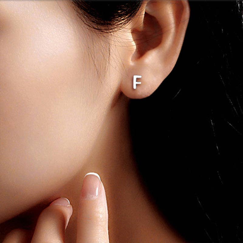 Perimade & Co. LLC - Wholesale Stud/Post Earrings - Dainty Initial Letter Stud Earrings in 925 Sterling Silver5