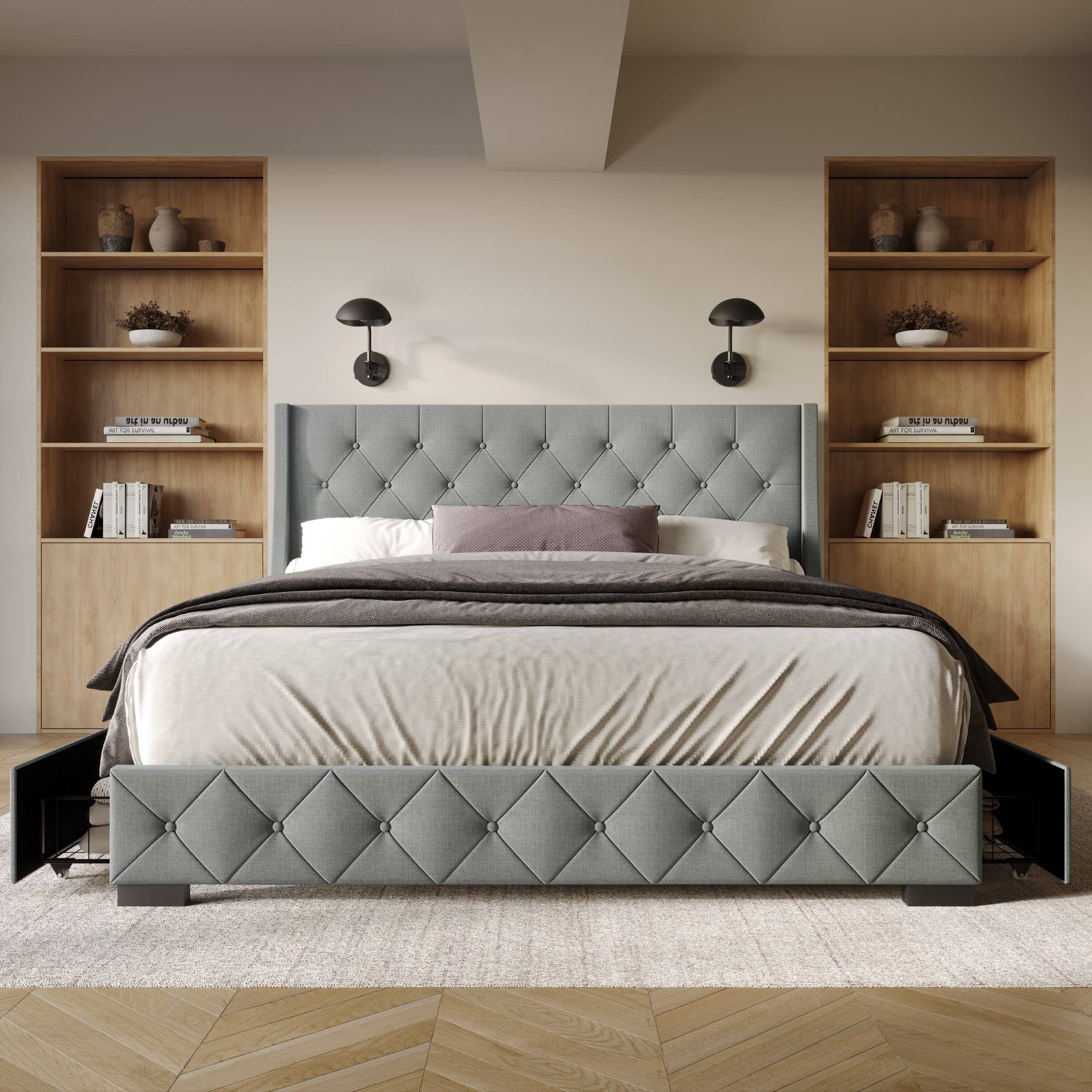 Home Design - Wholesale Bed - Olympia Tufted Upholstered Storage Platform Bed0