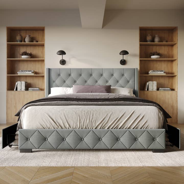 Home Design - Wholesale Bed - Olympia Tufted Upholstered Storage Platform Bed
